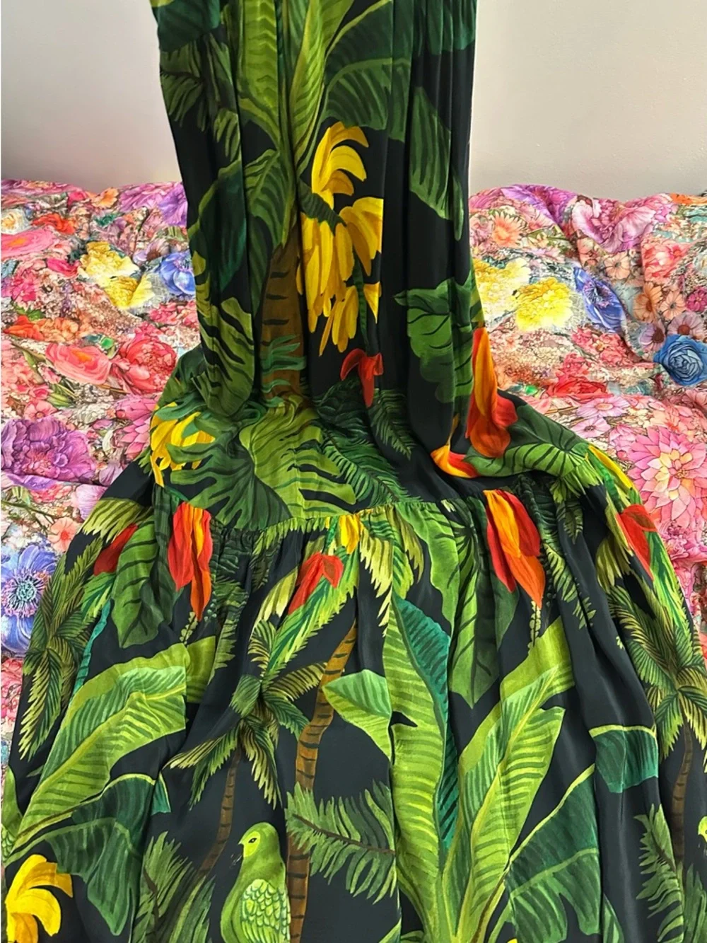 FARM Rio Black Maxi Dress with Green & Red Tropical Leaves - Picture 6 of 10